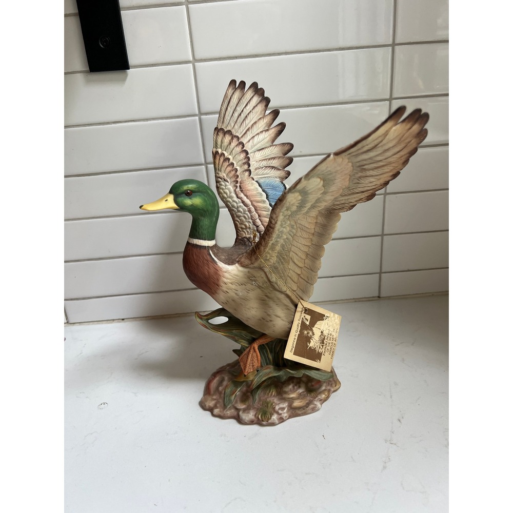 Vintage 1984 Homco Masterpiece Porcelain Mallard Duck Figurine In Flight w/ Tag